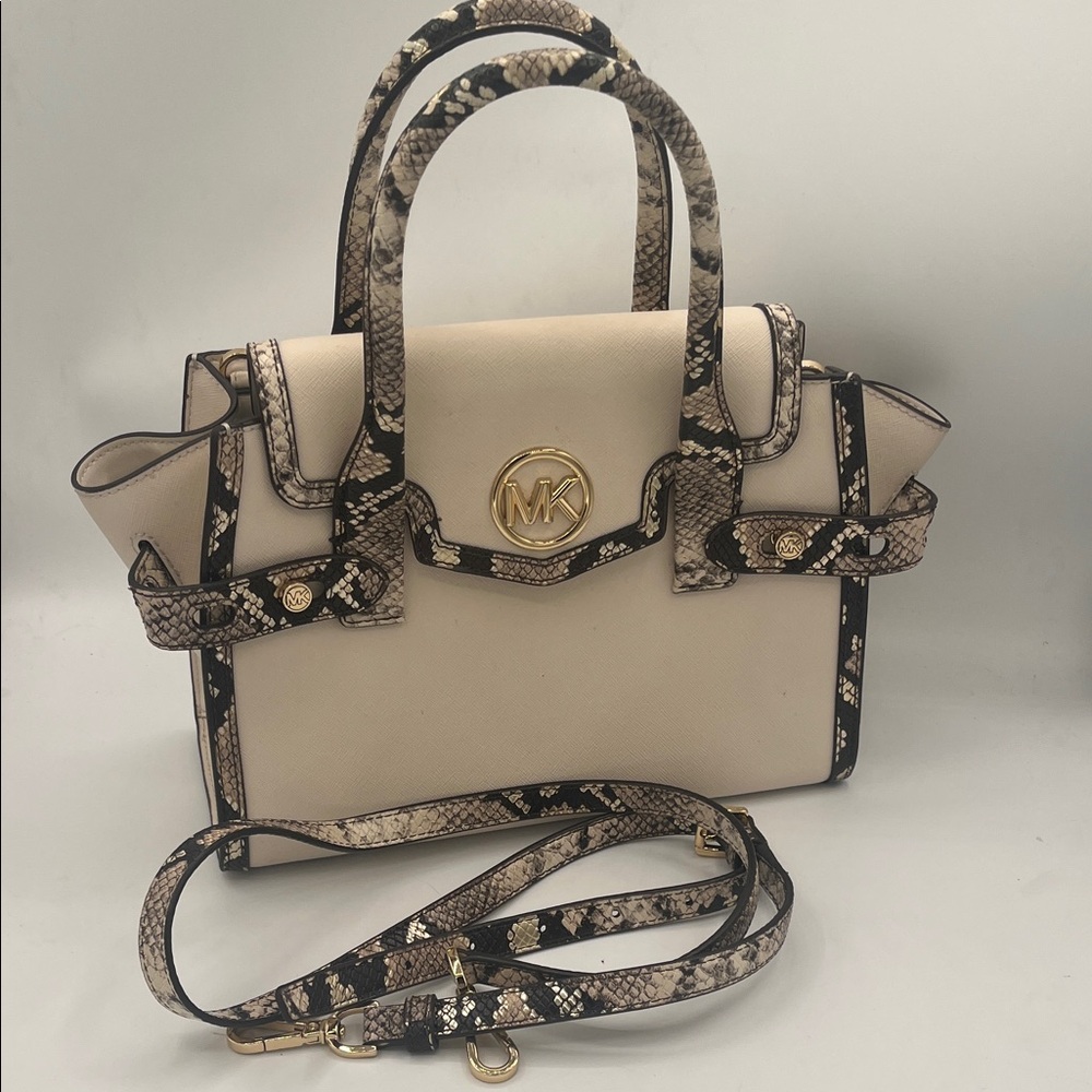 Michael Kors Cream and Black Satchel with Snakeskin Accents NWOT